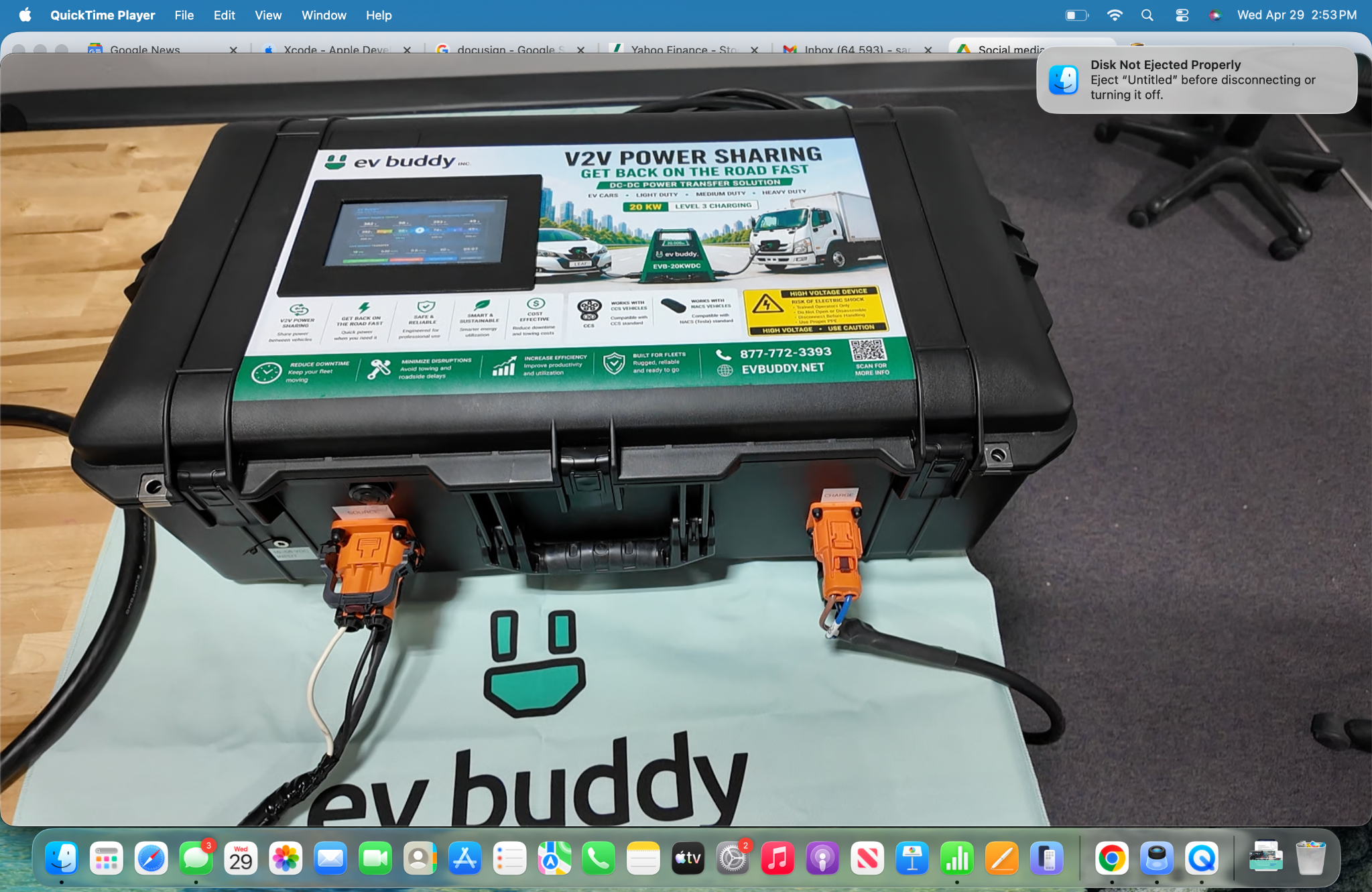 Actual EVChargeShare portable 20 kW V2V unit