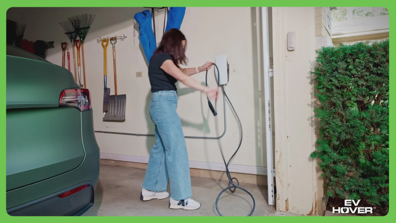 EVHover cable management in a home charging setup